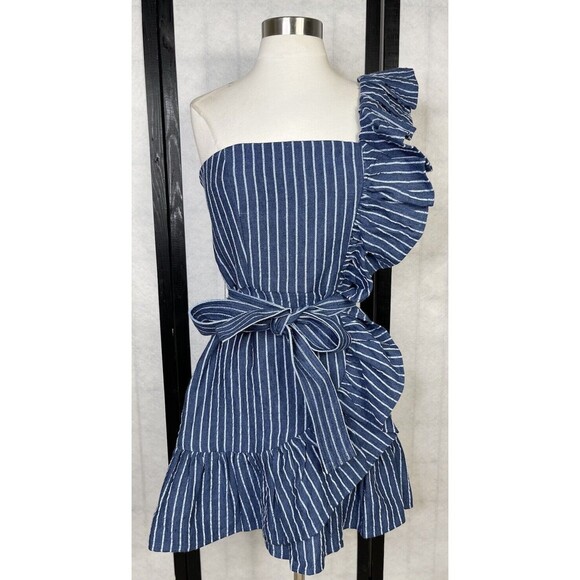 Alexis Blue Striped Konner Dress. Size: 6 Linen Blend - Picture 3 of 9